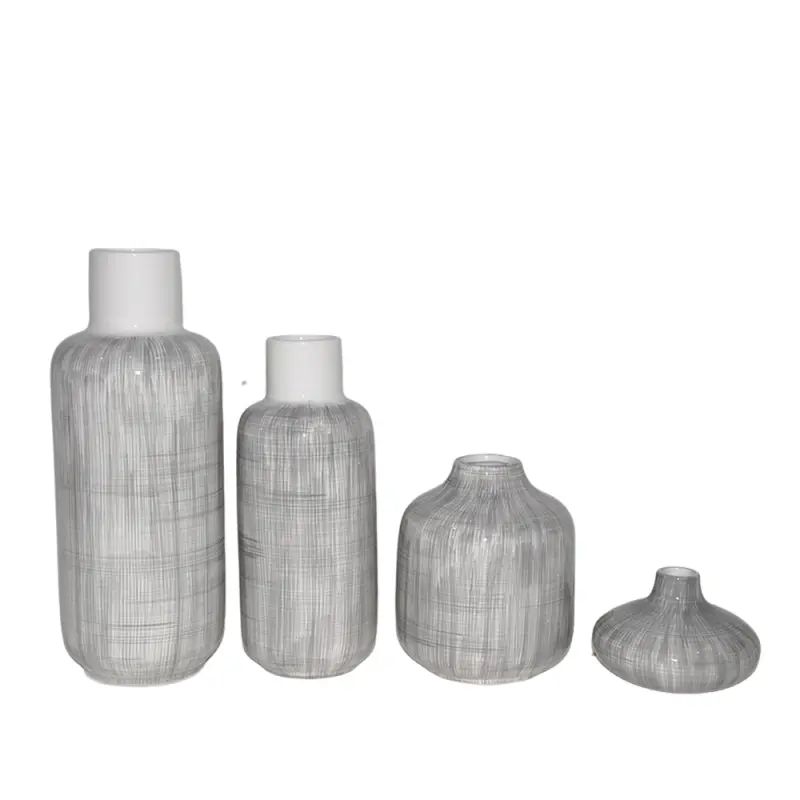 Discount Modern Minimalist Grey  White Line Patterned Ceramic Vase Set Factories, Companies