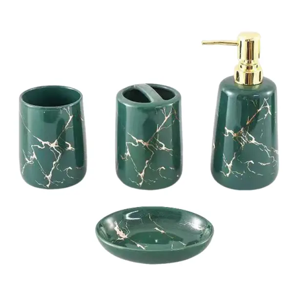 Discount Emerald Green Marble-Pattern Ceramic Bathroom 4-Piece Set Manufacturer, Products