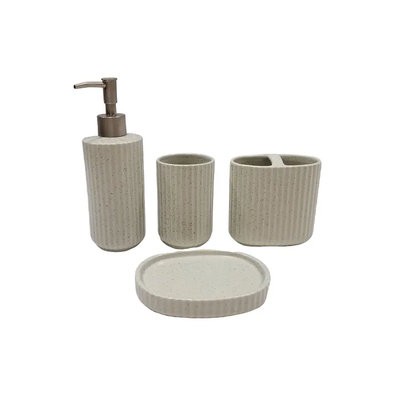 Wholesale Matte Grey Speckled Glaze Stoneware Bathroom Set - 4 - Piece Factory, Exporter