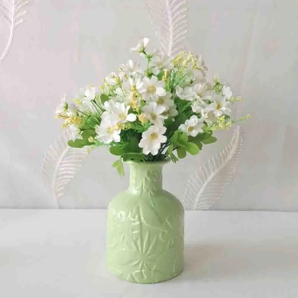 Cheap Morandi Color Embossed Plant Pattern Stoneware Mini Vase Exporter, Company