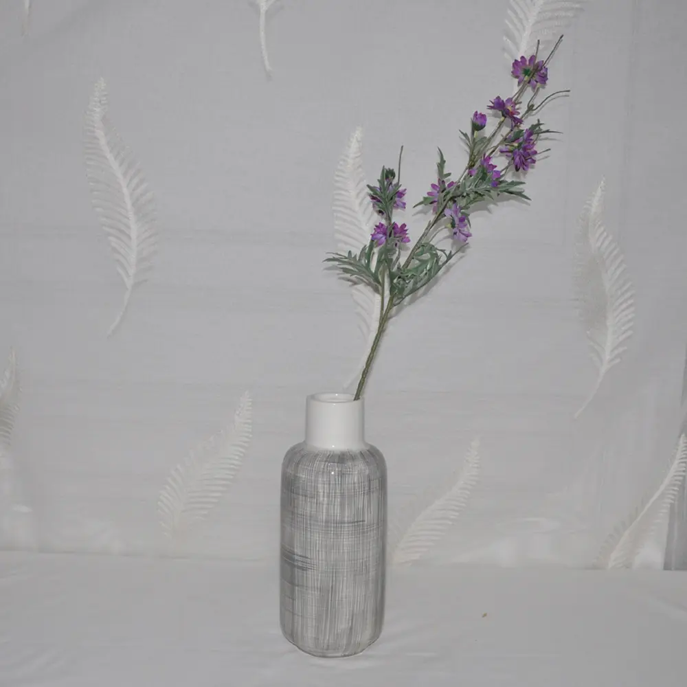 Discount Modern Minimalist Grey  White Line Patterned Ceramic Vase Set Factories, Companies