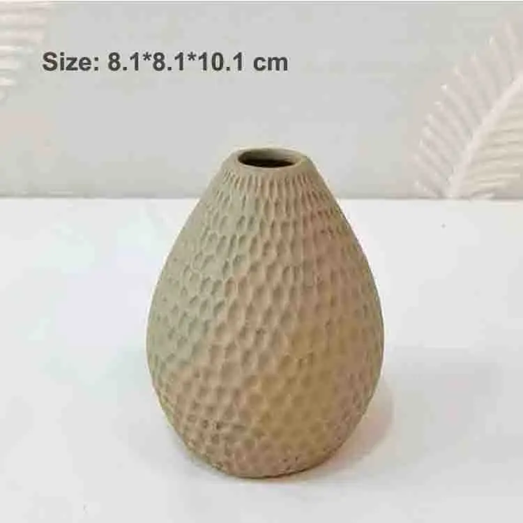 Morandi Color Honeycomb Texture Teardrop-Shaped Stoneware Vase