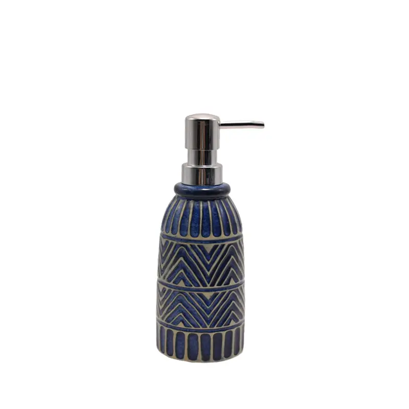 Wholesale Blue & White Geometric Tribal - Patterned Stoneware Bathroom 6 - Piece Set Manufacturer, Factories