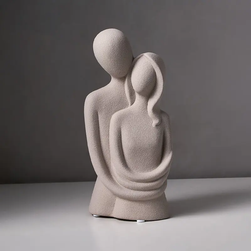 jiashun Minimalist Matte White Ceramic Couple Embrace Sculpture Manufacturer, Exporter