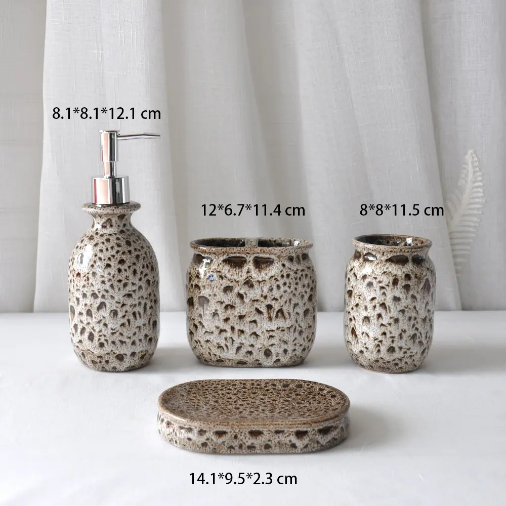 Leopard-Print Stoneware Bathroom Set