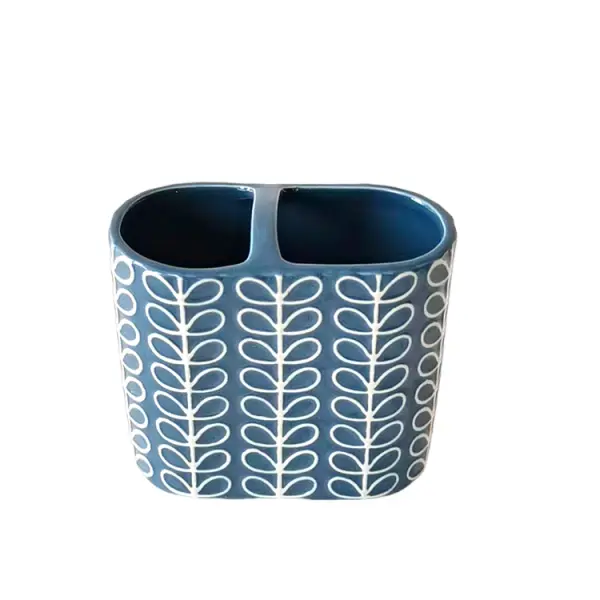 Buy Nordic - Style Blue & White Geometric Leaf - Patterned Ceramic 6 - Piece Bathroom Accessory Set Supplier, Suppliers