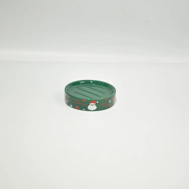 China Christmas Green Base Santa & Snowflake Ceramic Bathroom 5-Piece Set Suppliers, Factory