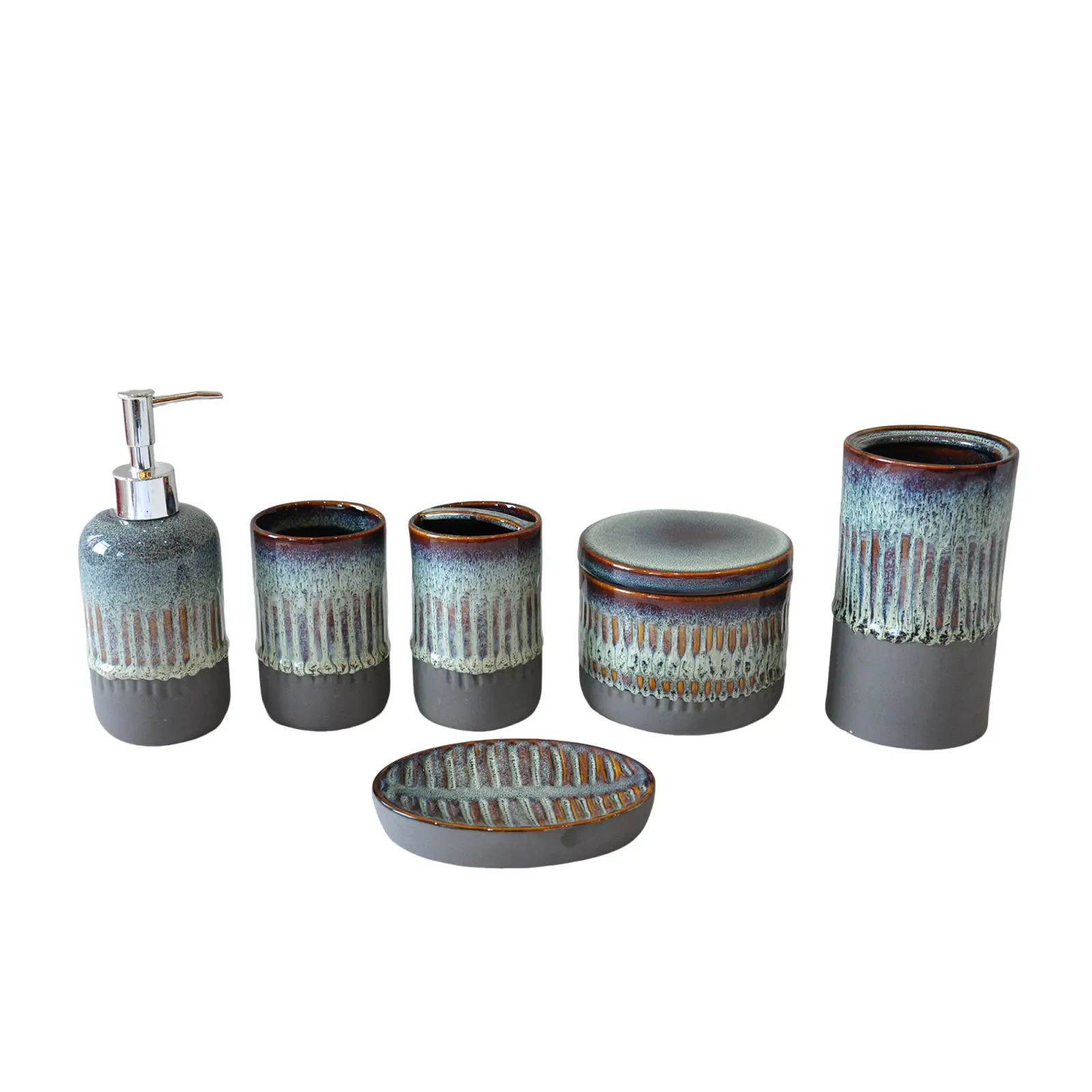 Buy Wabi-Sabi Kiln-Change Gradient Vertical Striped Stoneware Bathroom Set Manufacturers, Exporter