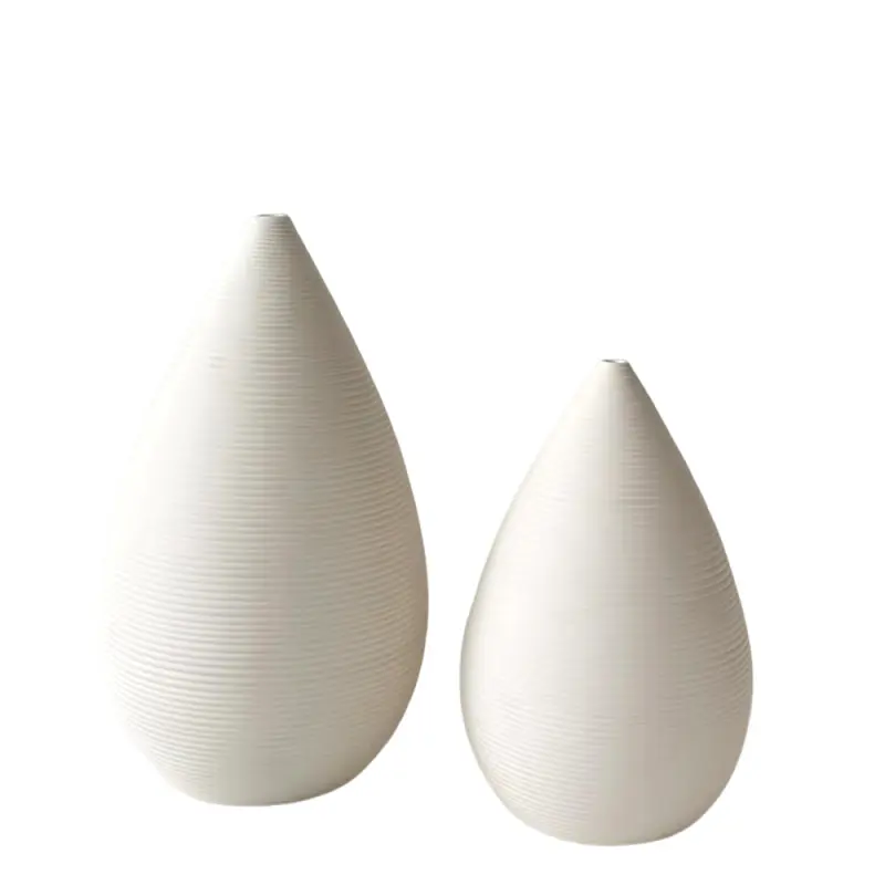 China Minimalist White Ceramic Vertical Striped Teardrop Vase Set Exporter, Company