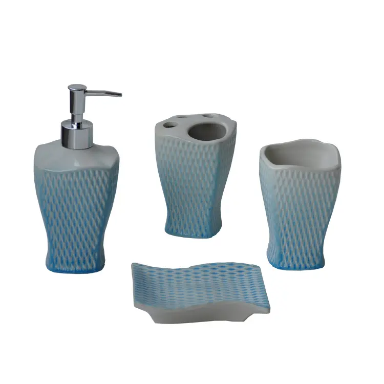 Wholesale Modern Minimalist Blue - White Textured Ceramic Bathroom Accessory Set Factories, Exporter