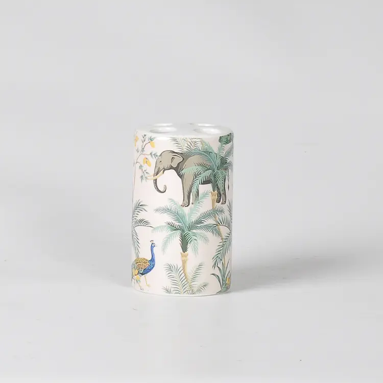 ODM Tropical Jungle Elephant & Peacock Ceramic Bathroom 4-Piece Set Manufacturer, Exporter