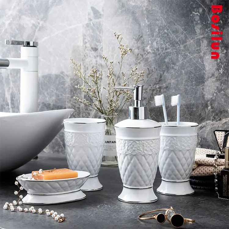 Buy White Embossed European Luxury Ceramic Bathroom 4-Piece Set Factories, Company