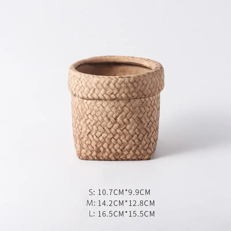 Bohemian Rattan Texture Cement Planters Set