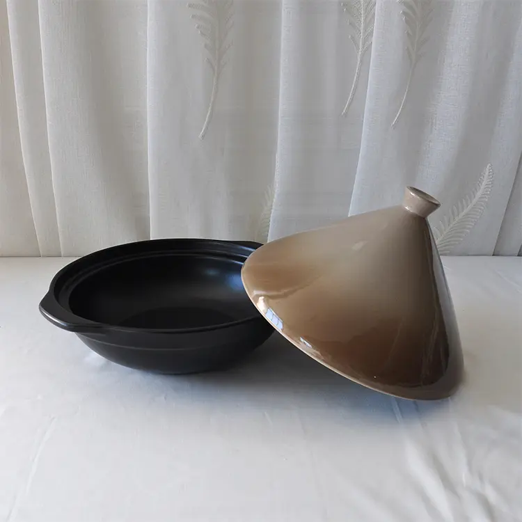 Cheap Gradient Brown Black Conical Lid Ceramic Tagine Factory, Products