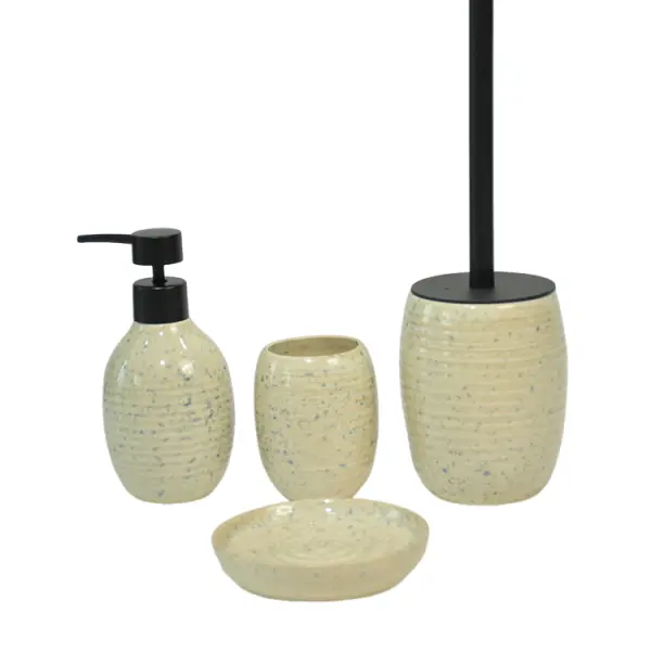 OEM Vintage Cream - Blue Speckled Ribbed Stoneware Bathroom Accessory Set Manufacturers, Suppliers