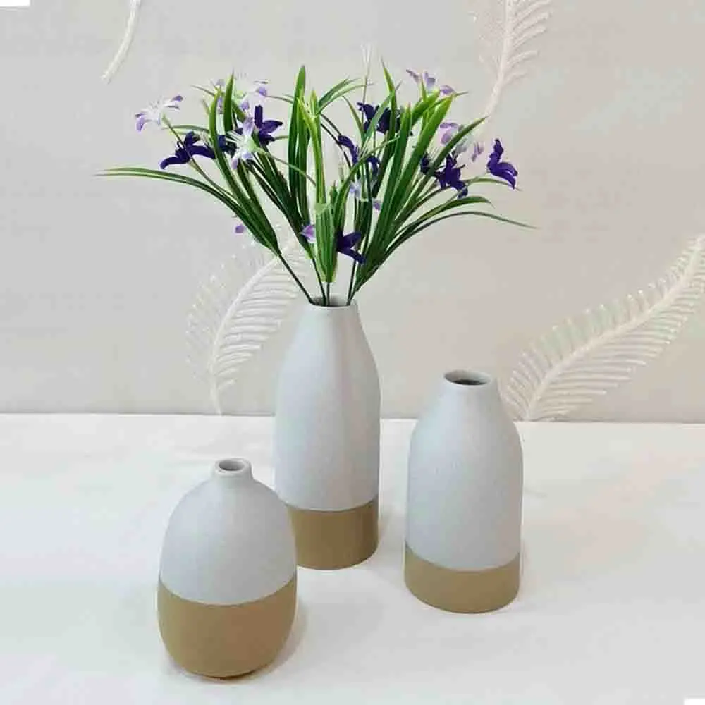 Cheap Nordic Two-Tone Gray-White & Tan-Yellow Stoneware Vase Set Exporters, Products