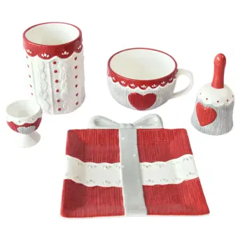 Red White Knitted Texture Heart Ceramic Tableware Set Cozy Home Dining