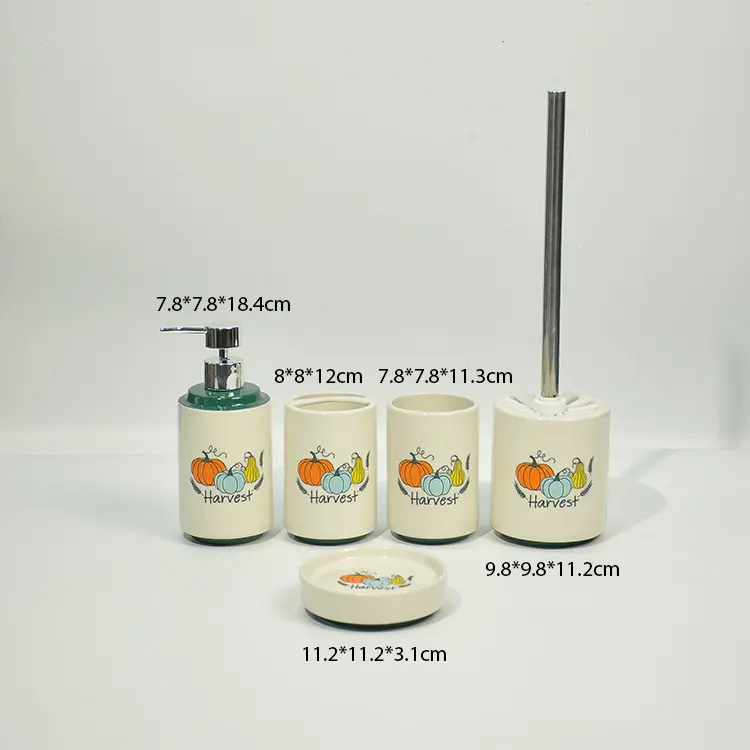 Fall Harvest Pumpkin & Gourd Ceramic Bathroom Set