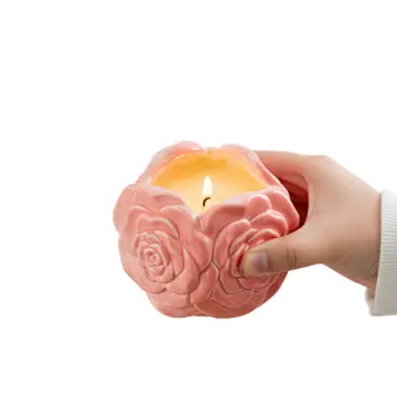 Ceramic Flower-Shaped Candle Holder Couple Figurine Set Home Tabletop