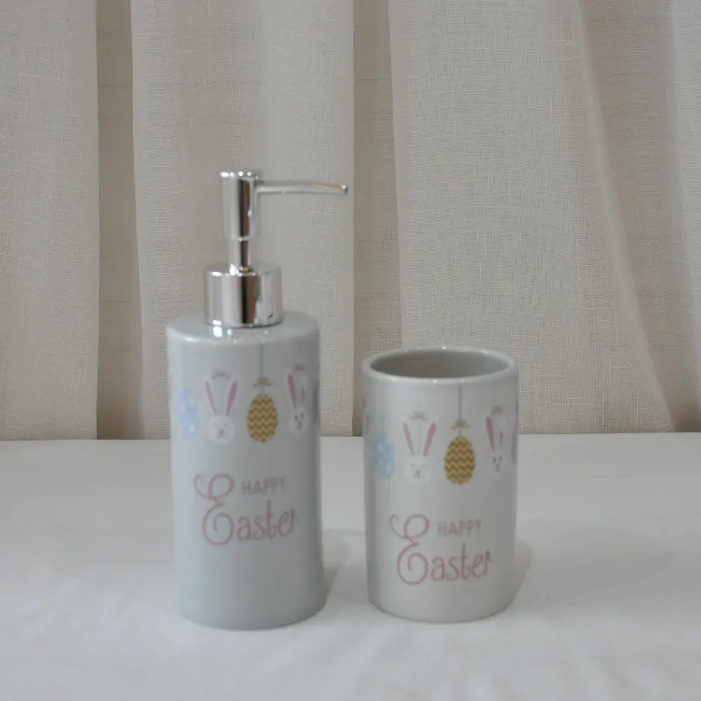 Wholesale Easter Bunny Egg Light Gray Stoneware Bathroom Accessory Set Manufacturer, Factories