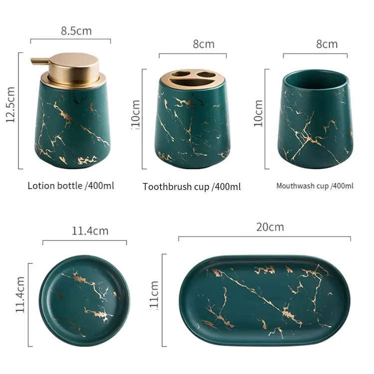 Emerald Green Marble-Pattern Luxury Ceramic Bathroom 4-Piece Set
