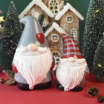 Christmas Style Gnome Ceramic Storage Jar Set Adorable Home Tabletop Decor