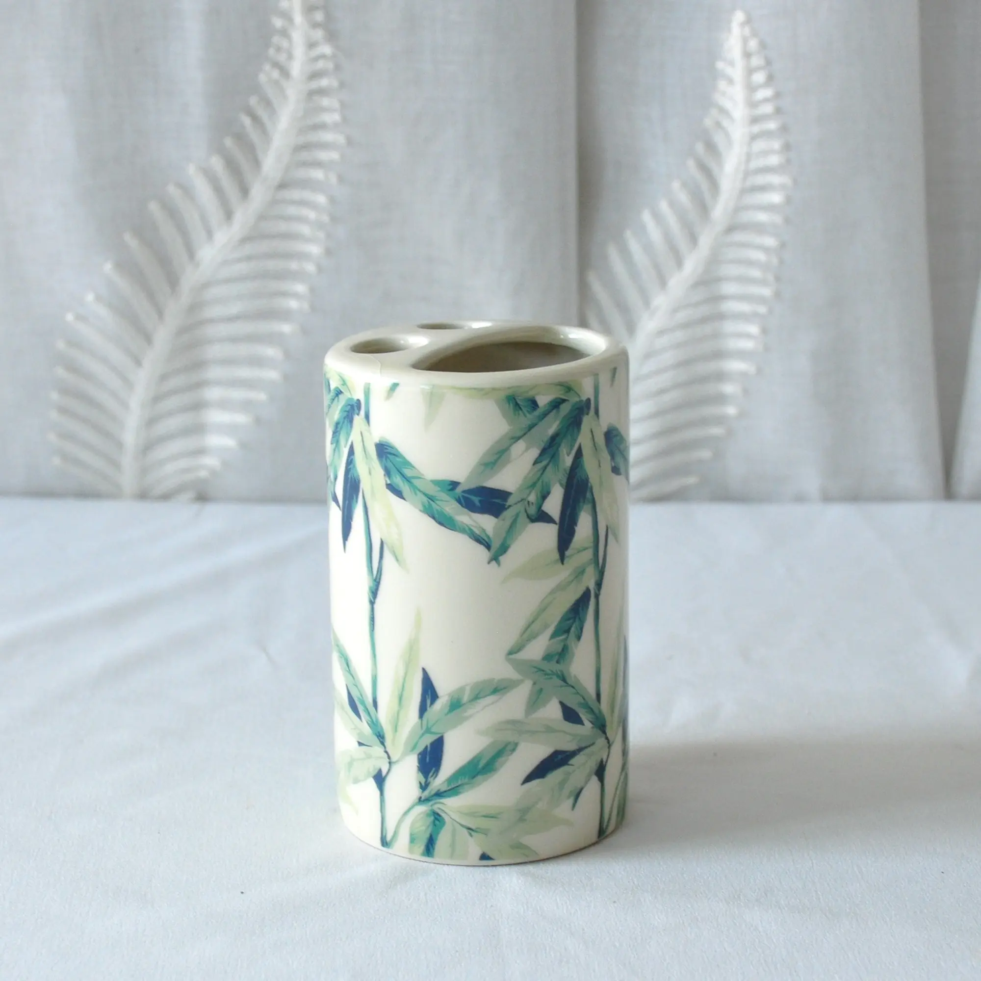 ODM Fresh Blue Green Bamboo Leaf Printed Ceramic Bathroom Set Supplier, Product