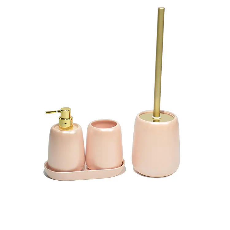 Cheap Modern Luxury Blush Pink Stoneware Bathroom Accessory Set Manufacturers, Company