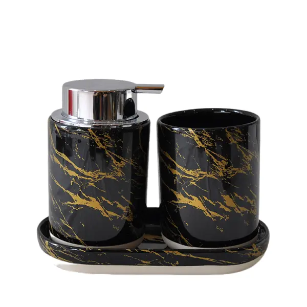 Buy Black & Gold Marble - Patterned Ceramic Bathroom 7 - Piece Set Companies, Products