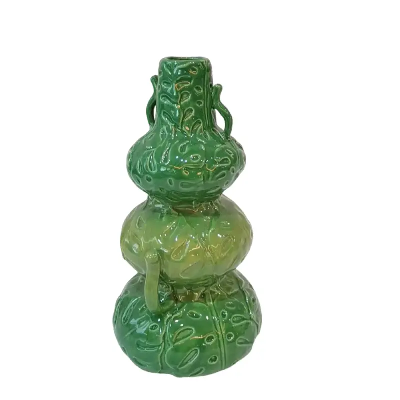 China Artistic Gourd Shaped Embossed Gradient Green Glossy Vase Exporter, Companies