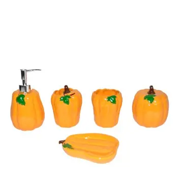 Halloween Pumpkin Shaped Stoneware Bathroom Accessory Set