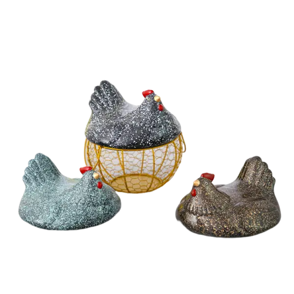 Buy Glitter Ceramic Hen Lid Iron Wire Basket Storage Decor Exporter, Products