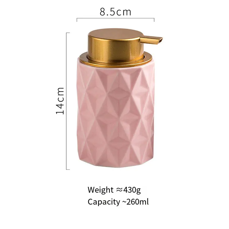 Multicolor Rhombus Embossed Ceramic Soap Dispenser - Soft Pink
