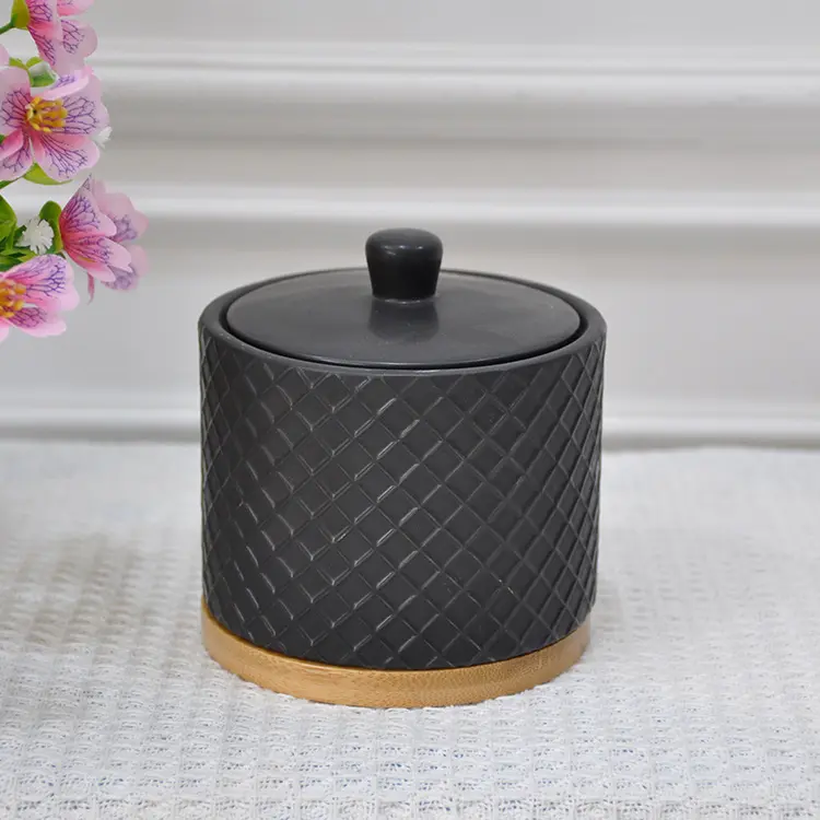 Discount Matte Black Ceramic Bathroom 6-Piece Set with Woven Texture & Wood Base Manufacturer, Company
