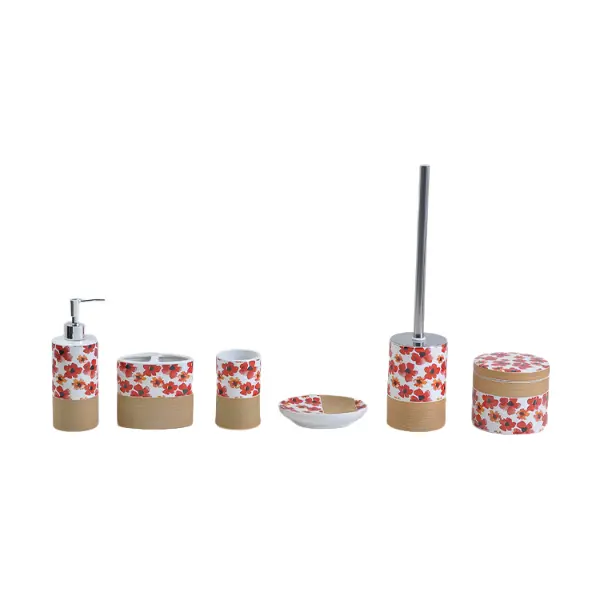 OEM European Style Striped Relief Red Flower Decal 6 - Piece Bathroom Set | Ideal for Home, Gifts & Celebrations Suppliers, Companies