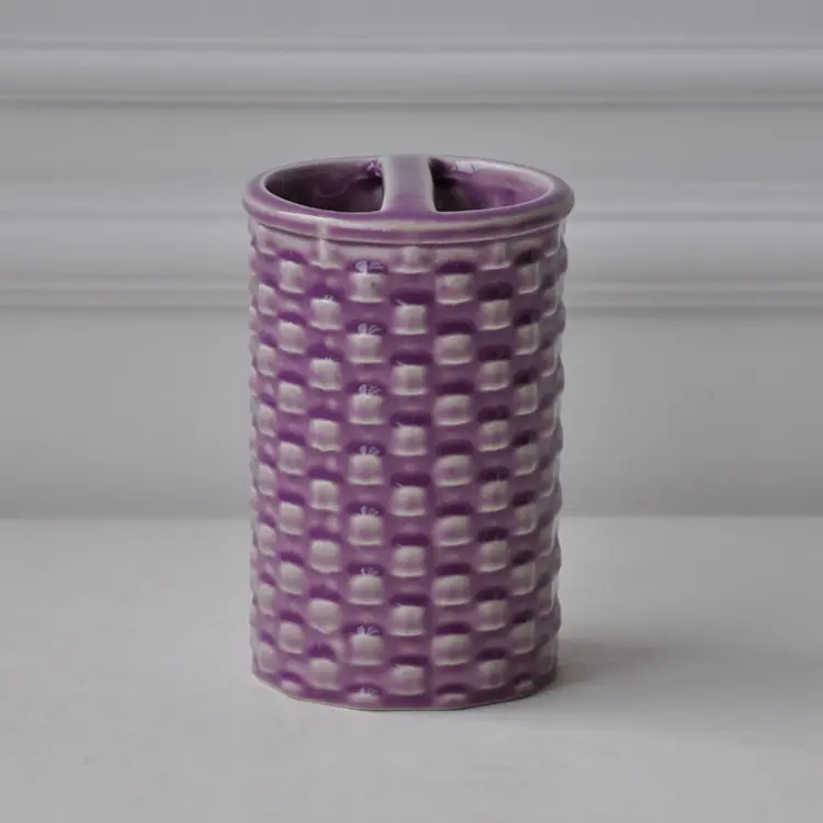 China Modern Minimalist Woven - Texture Embossed Purple Ceramic Bathroom Accessory Set Manufacturers, Suppliers