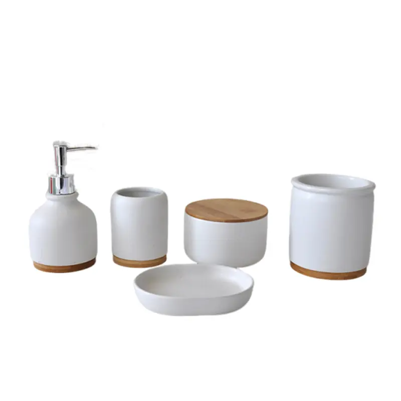 Buy Nordic Minimalist Ceramic & Bamboo Bathroom Accessory Set Manufacturers, Factories