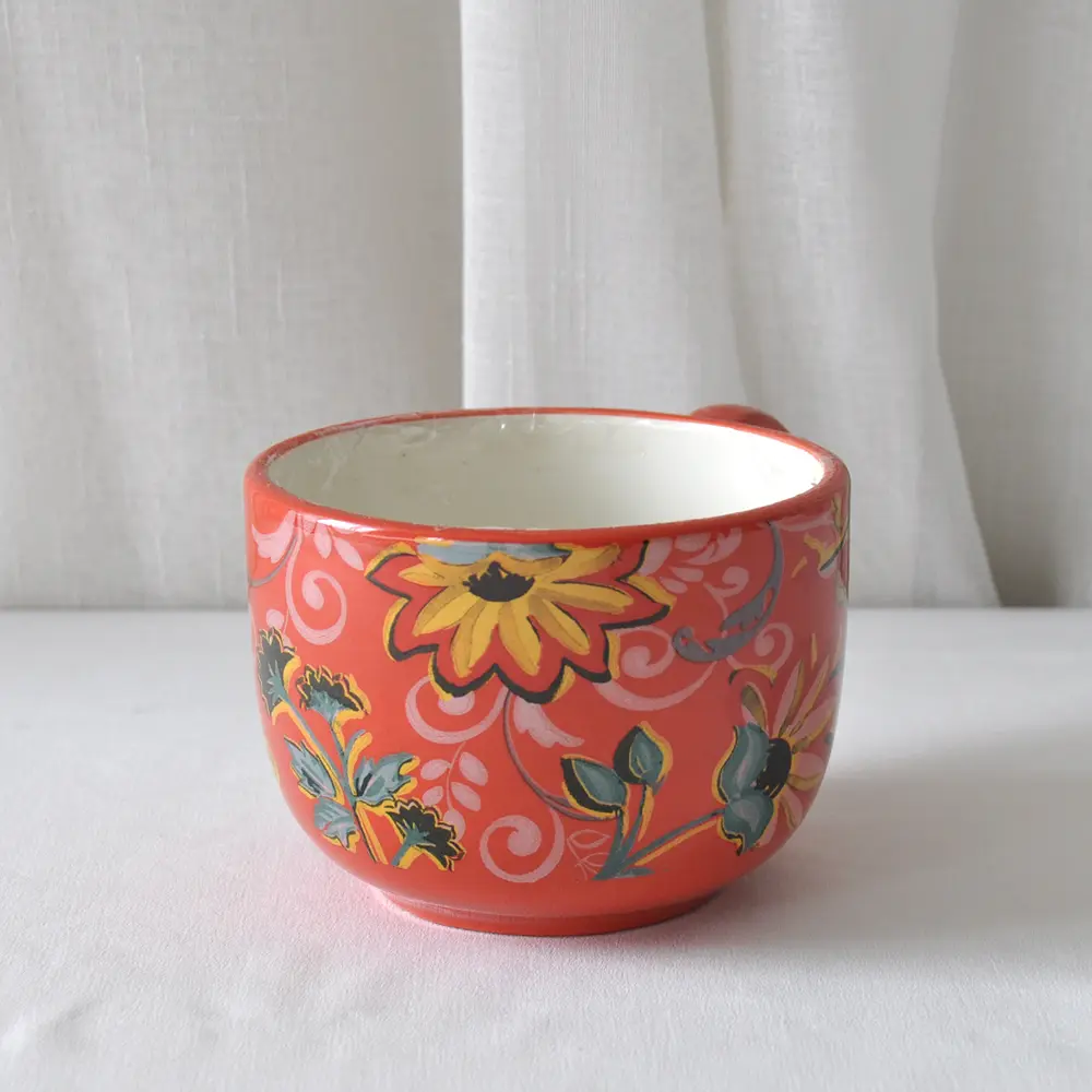 China Vibrant Red Hand-Painted Colorful Floral Ceramic Mug Factory, Company
