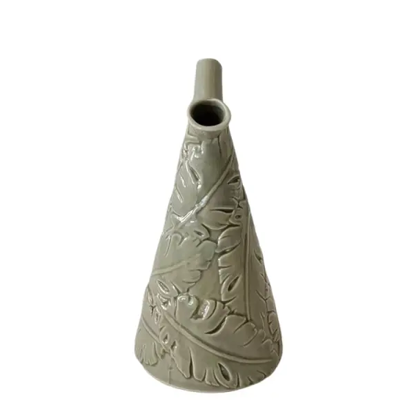 Cheap Gray - Green Embossed Leaf - Patterned Ceramic Vase with Forked Mouth Supplier, Suppliers