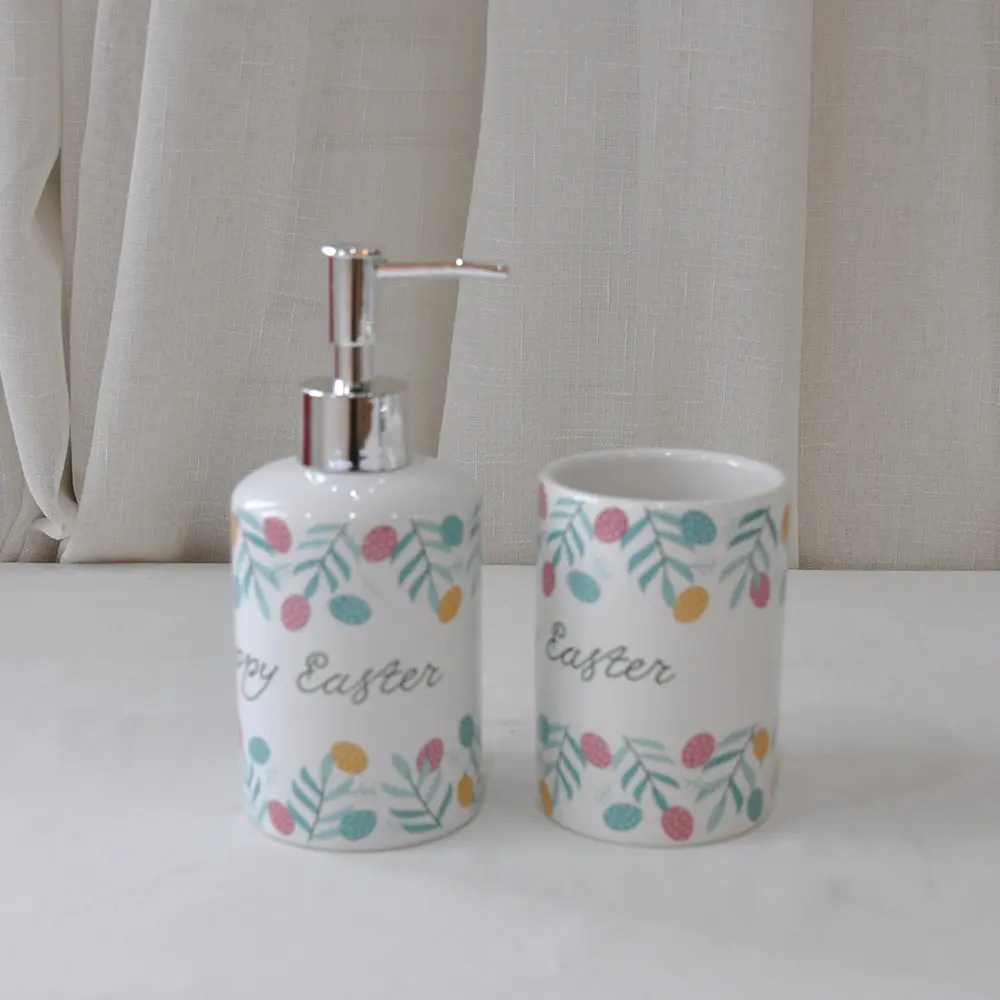 OEM Easter Egg & Green Leaf Printed Ceramic Bathroom Accessory Set Factory, Companies