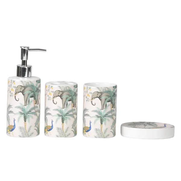 ODM Tropical Jungle Elephant & Peacock Ceramic Bathroom 4-Piece Set Manufacturer, Exporter