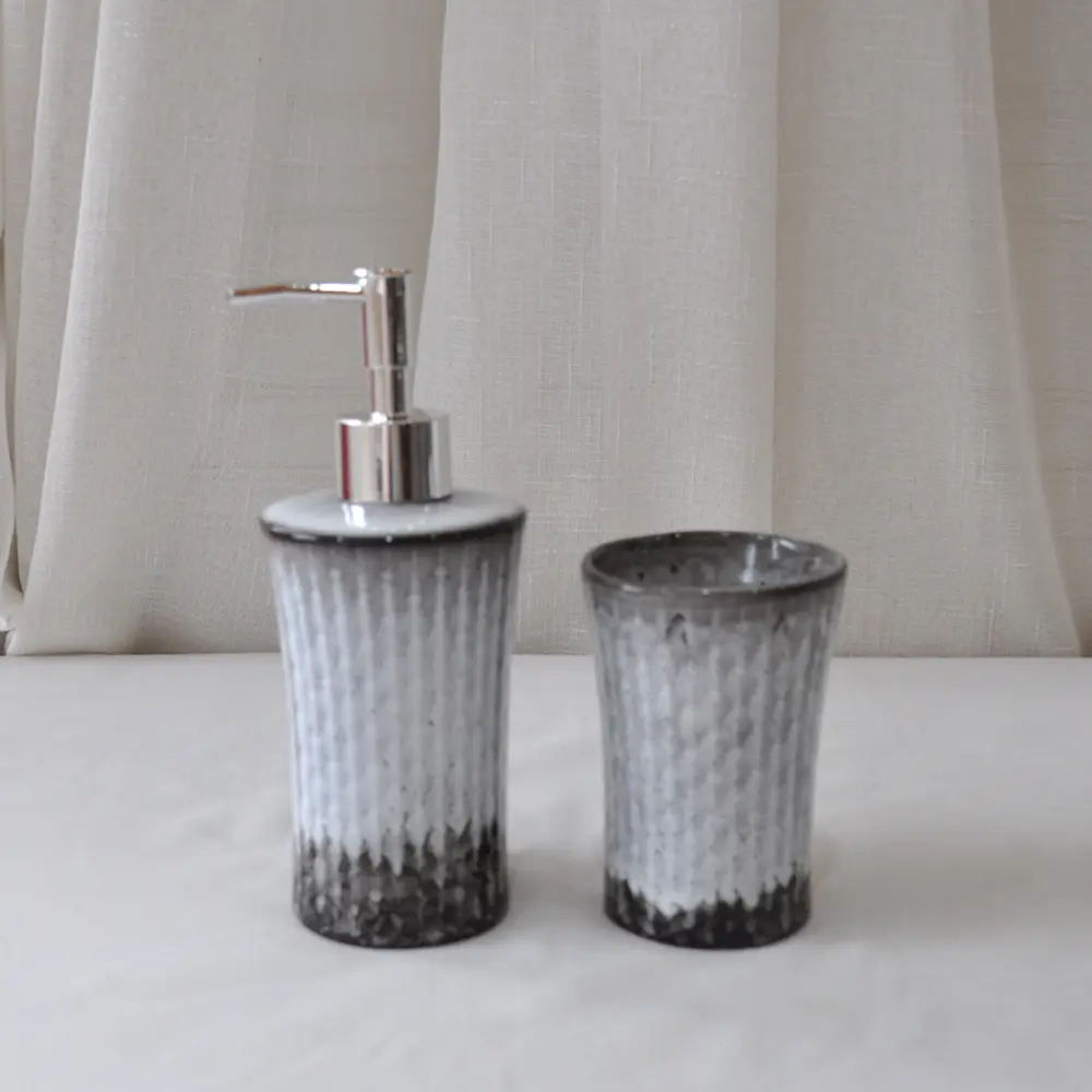 jiashun Gray and Black Gradient Vertical Striped Ceramic Bathroom Accessory Set Company, Product