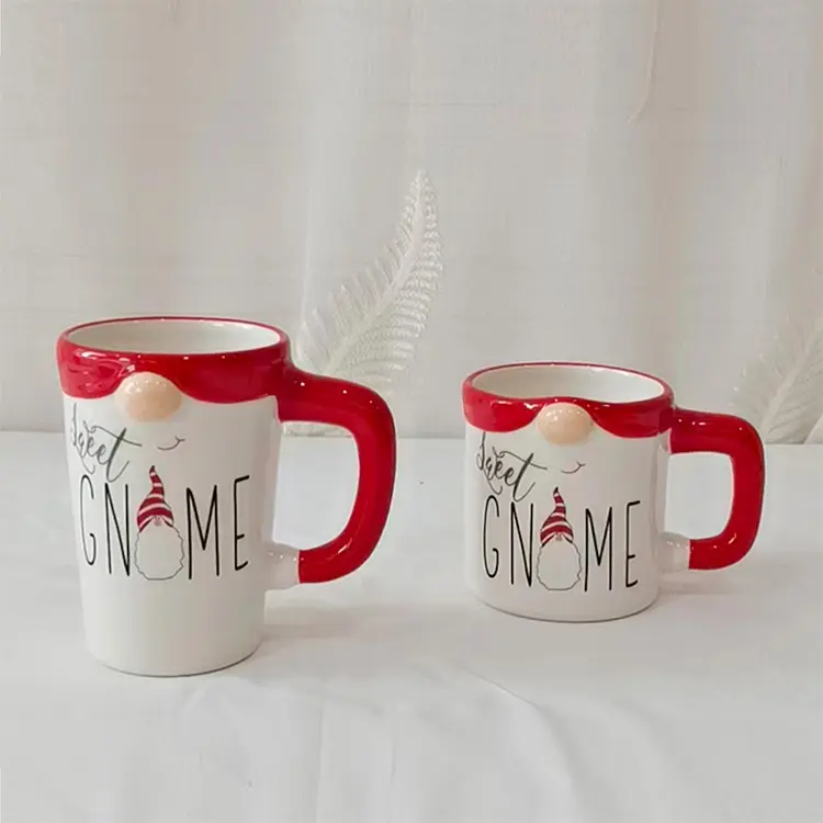 Custom Christmas Gnome - Patterned Ceramic Mug Set with “MERRY CHRISTMAS” Print Company, Companies
