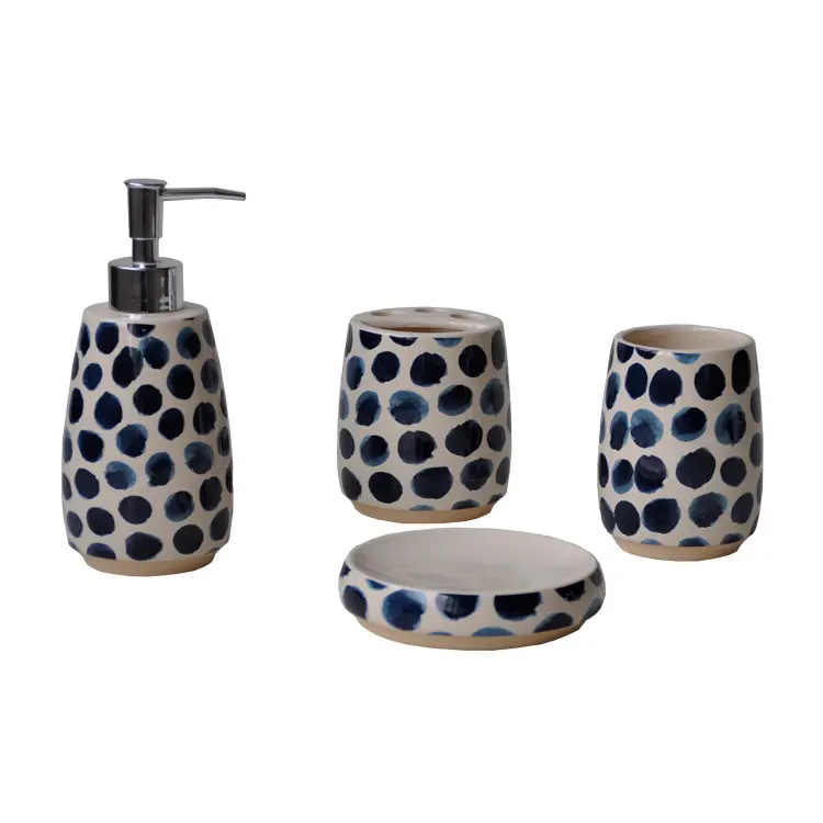 Cheap Artistic Hand - Painted Blue - White Polka Dot Ceramic Bathroom Accessory Set Company, Companies
