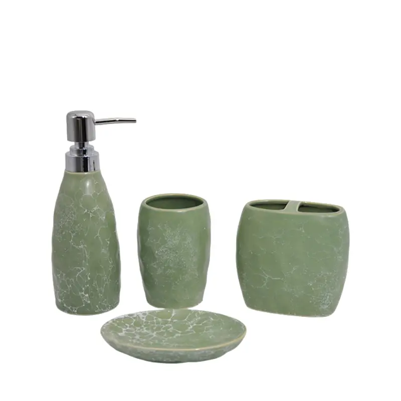 OEM Matte Light Green Crackle Glaze Stoneware Bathroom 4 - Piece Set Suppliers, Companies