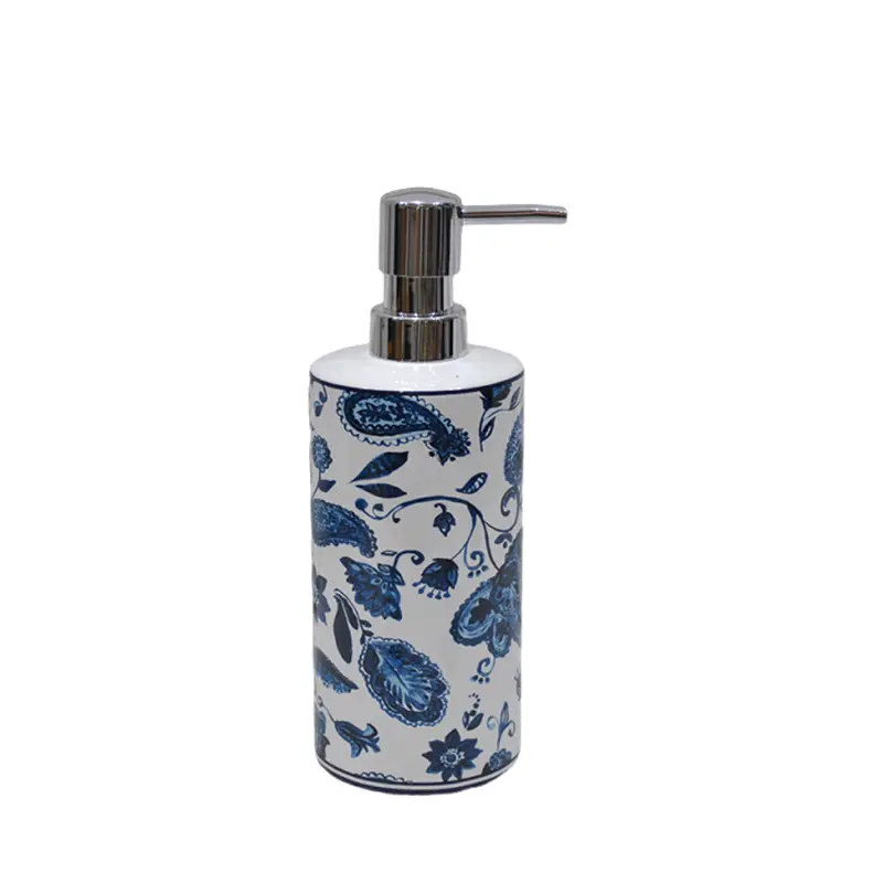 Discount Blue and White Floral Paisley Glossy Glazed Dolomite Bathroom 4 - Piece Set Manufacturers, Products
