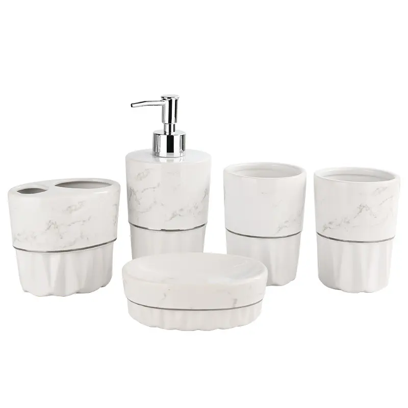 Custom White Marble Effect Ceramic Bathroom 5-Piece Set Company, Products