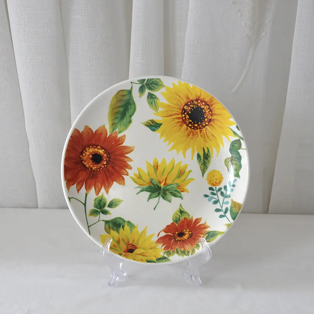 OEM Rustic Hand Painted Sunflower Floral Ceramic Plate Set Factories, Products