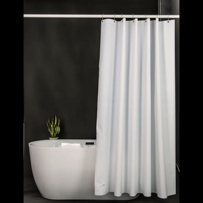 Custom Waterproof White Shower Curtain Liner - PEVA Lightweight Plastic Shower Liner with 3 Magnets, Shower Curtains for Bathroom, 72" x 72", White Exporter, Factory
