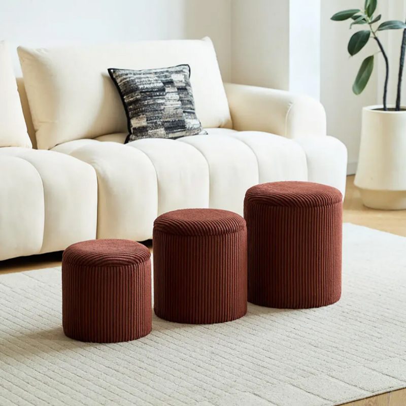 High-Quality 3-Piece Corduroy Storage Ottoman Set Manufacturer, Service